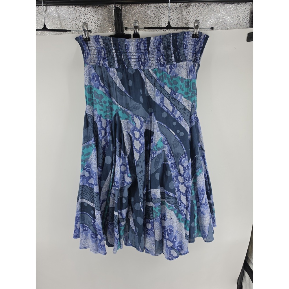 Chelsea & Theodore Blue Abstract Geometric Patchwork Tiered Flowy Skirt XL